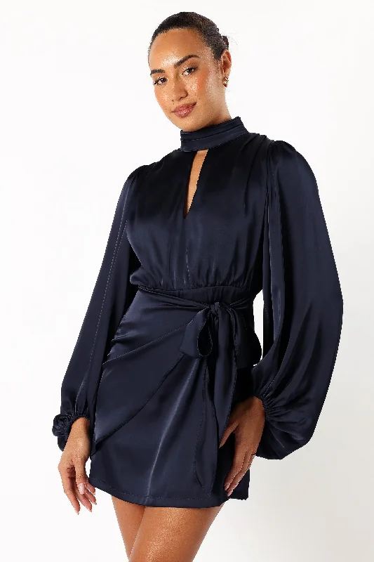 Floral print mini dresses for summer parties Opaline Long Sleeve Mini Dress - Navy
