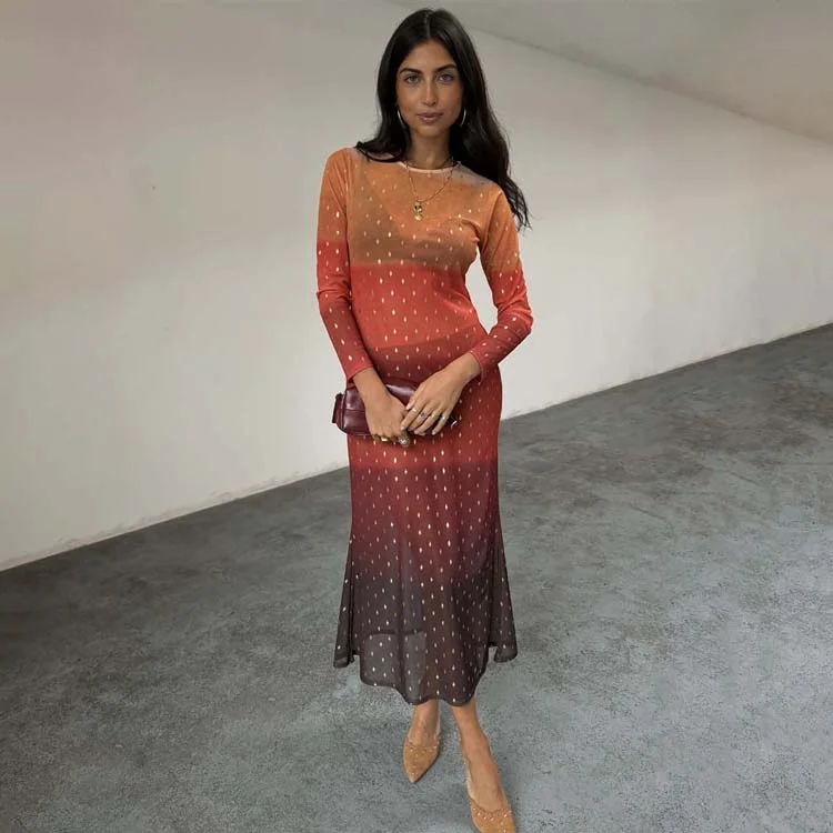 Midi dresses with denim fabric for a casual yet stylish day out Orange Sunset Mesh Dress Midi dresses with denim fabric for a casual yet stylish day out Orange Sunset Mesh Dress