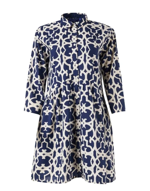 Everyday Dress with Batik Print for an Ethnic Look​ Deauville Navy Print Shirt Dress
