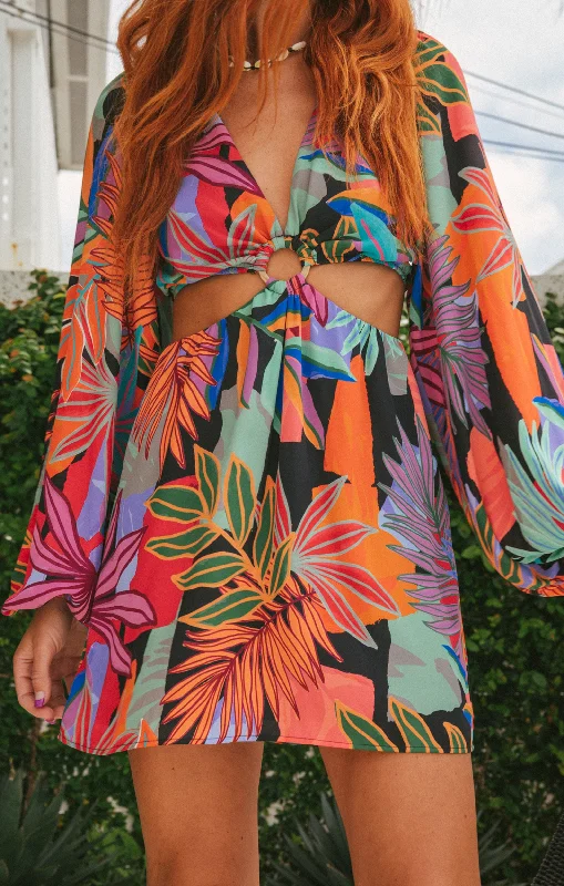 Mini dresses with empire waists for a flattering fit Go Out Cut Out Mini Dress ~ Tropical Paradise