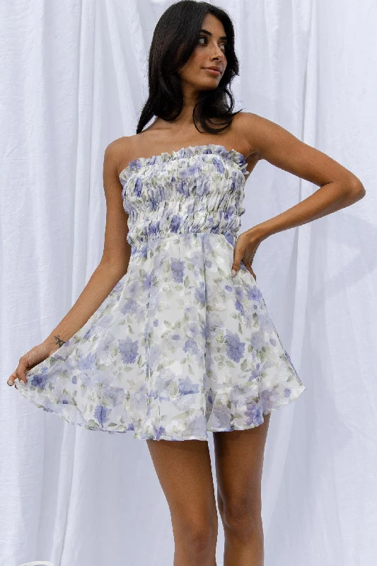 Polyester mini dresses for easy care 5 O'Clock Somewhere Shirred Bust Mini Dress Floral Blue Polyester mini dresses for easy care 5 O'Clock Somewhere Shirred Bust Mini Dress Floral Blue
