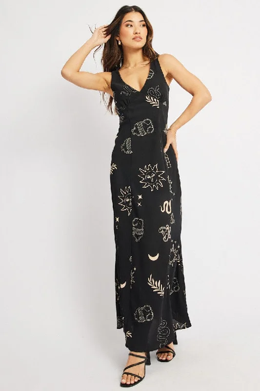 Midi dresses with polka dot prints for a playful summer outfit Black Abstract Midi Dress V Neck Sleeveless Midi dresses with polka dot prints for a playful summer outfit Black Abstract Midi Dress V Neck Sleeveless