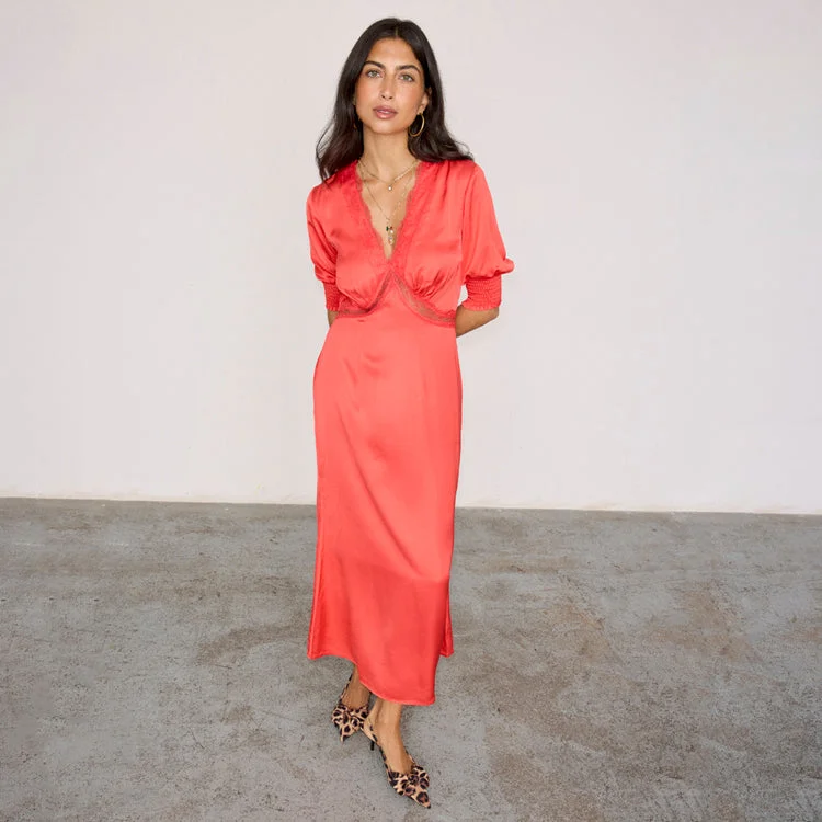 Midi dresses with bow accents for a sweet and charming look Red May Dress