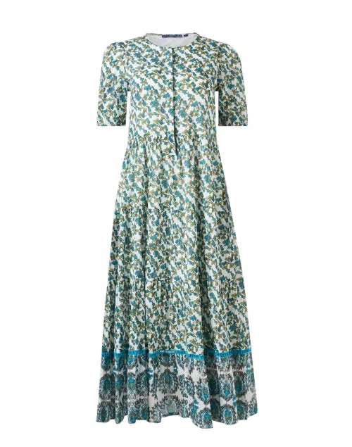 Daphne Blue and Green Floral Print Dress