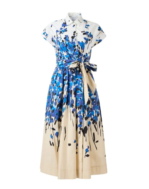 Everyday Dress with Coordinating Belt for a Polished Ensemble Etrelle Blue and Cream Print Cotton Shirt Dress Everyday Dress with Coordinating Belt for a Polished Ensemble Etrelle Blue and Cream Print Cotton Shirt Dress