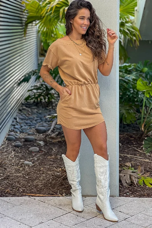  Taupe Short Sleeve Dress