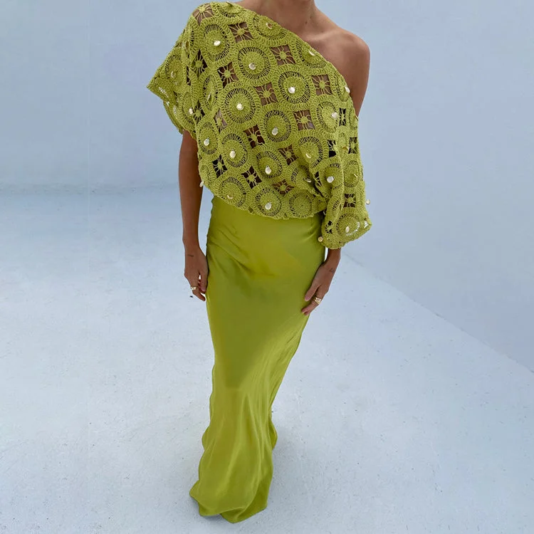 Midi dresses with cold - shoulder cutouts for a trendy style Green Shell Crochet Tilly Dress Midi dresses with cold - shoulder cutouts for a trendy style Green Shell Crochet Tilly Dress
