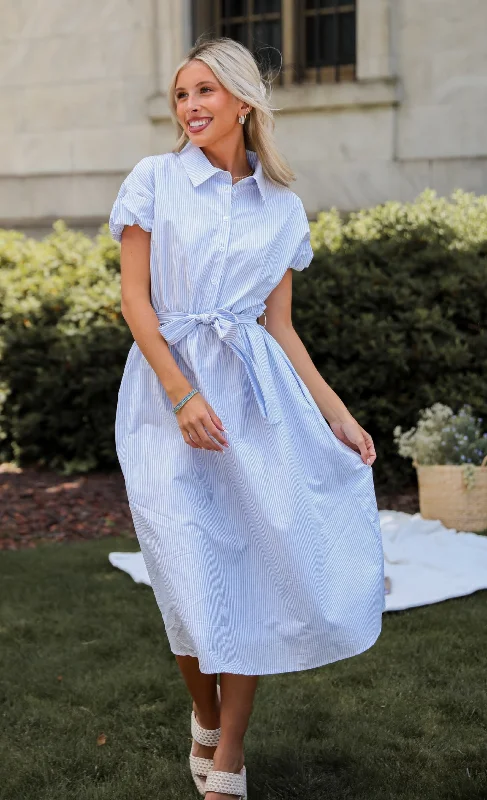 Everyday Dress with Convertible Design for Multiple Looks FINAL SALE - Keep It Classic Light Blue Striped Midi Dress Everyday Dress with Convertible Design for Multiple Looks FINAL SALE - Keep It Classic Light Blue Striped Midi Dress