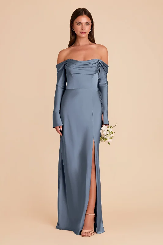 Maternity dress for a baby's first visit to the fair Maya Matte Satin Dress - French Blue