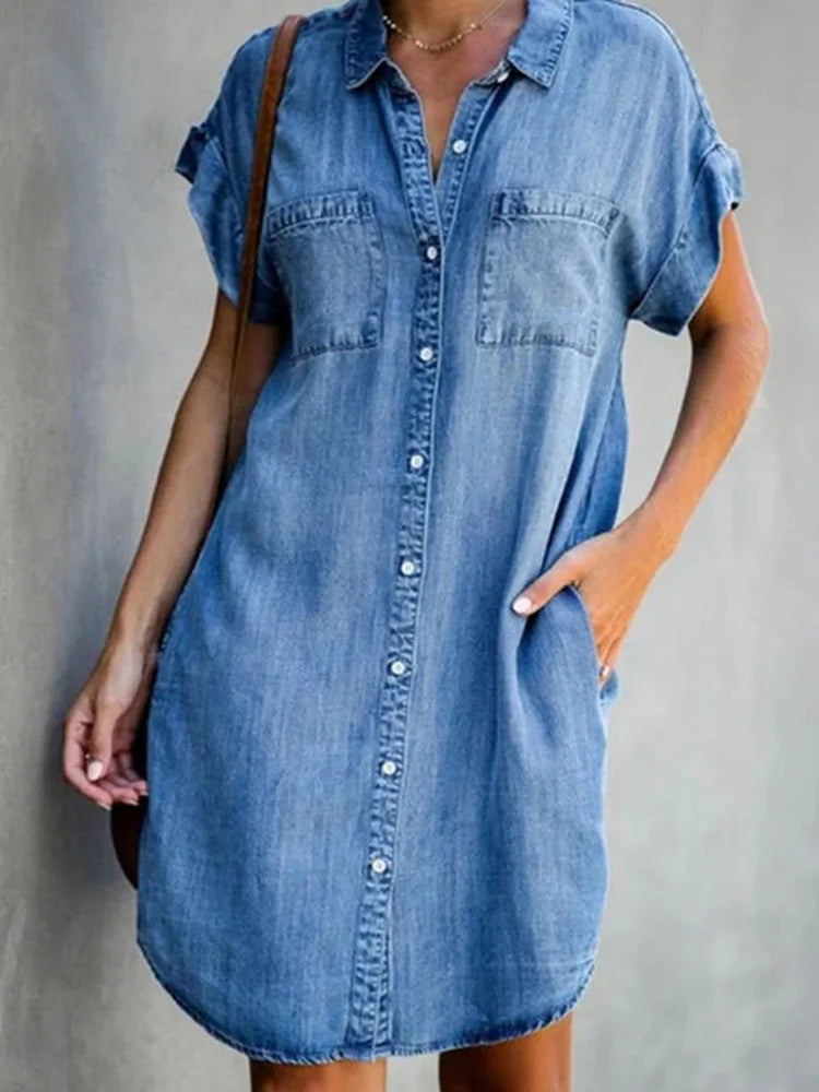 Everyday Dress with Camouflage Print for a Bold Statement Summer Denim Shirt Dress with Pocket Simple Everyday Dress with Camouflage Print for a Bold Statement Summer Denim Shirt Dress with Pocket Simple