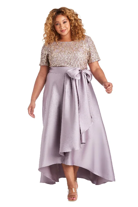 Maternity dress for a baby's first visit to the meditation garden R&M Richards 7122W Plus Size High Low Wrap Dress