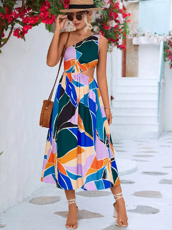 Everyday Dress with Flame - resistant Fabric for Safety - conscious Shoppers Vibrant Forest Cutout One-Shoulder Sleeveless Dress Everyday Dress with Flame - resistant Fabric for Safety - conscious Shoppers Vibrant Forest Cutout One-Shoulder Sleeveless Dress