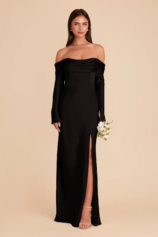 Maternity dress for home - based moms Maya Matte Satin Dress - Black
