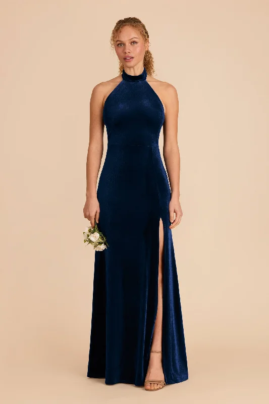 Maternity dress for a baby's first visit to the forest Daphne Velvet Dress - Navy