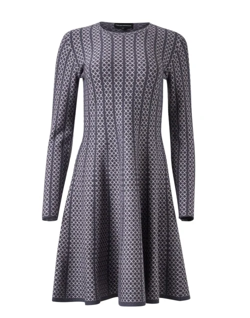 Everyday Short - sleeved Dress with Puffed Sleeves for a Retro Look Grey Print Jersey Dress Everyday Short - sleeved Dress with Puffed Sleeves for a Retro Look Grey Print Jersey Dress