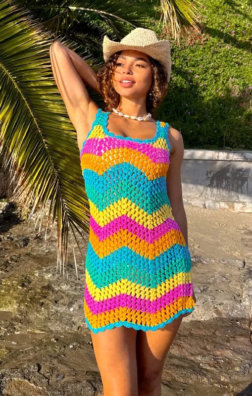 Mini dresses with fringe for a bohemian style Tara Coverup Dress ~ Sea Breeze Crochet Mini dresses with fringe for a bohemian style Tara Coverup Dress ~ Sea Breeze Crochet