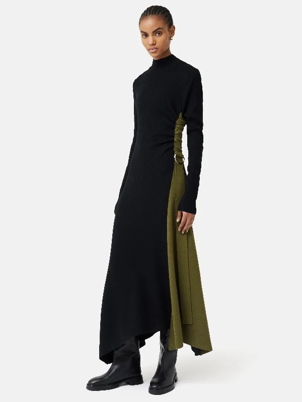 Wrap - style midi dresses in silk for a sophisticated office look D Ring Knitted Dress | Black