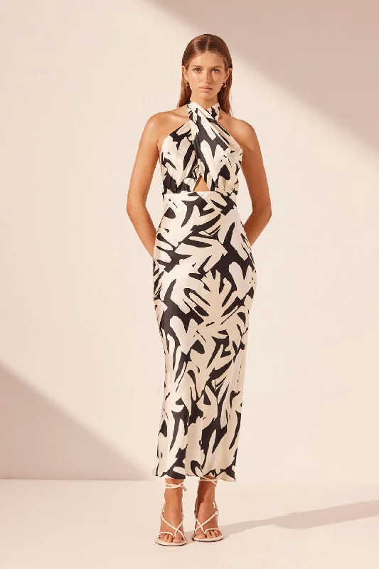 Midi dresses with button - front designs for a classic touch MICAH SILK CROSS FRONT HALTER BIAS MIDI DRESS Midi dresses with button - front designs for a classic touch MICAH SILK CROSS FRONT HALTER BIAS MIDI DRESS