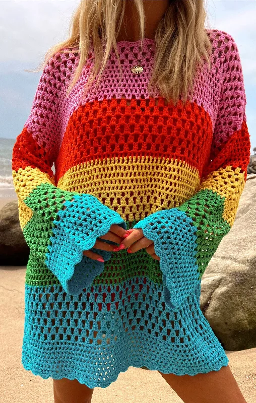 Mini dresses with patchwork designs for a unique style Paula Pullover ~ Bright Stripe Crochet Mini dresses with patchwork designs for a unique style Paula Pullover ~ Bright Stripe Crochet
