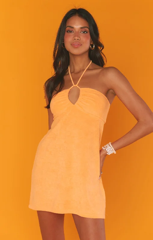 Mini dresses with V - necklines for a flattering shape Outgoing Mini Dress ~ Orange Terry Mini dresses with V - necklines for a flattering shape Outgoing Mini Dress ~ Orange Terry