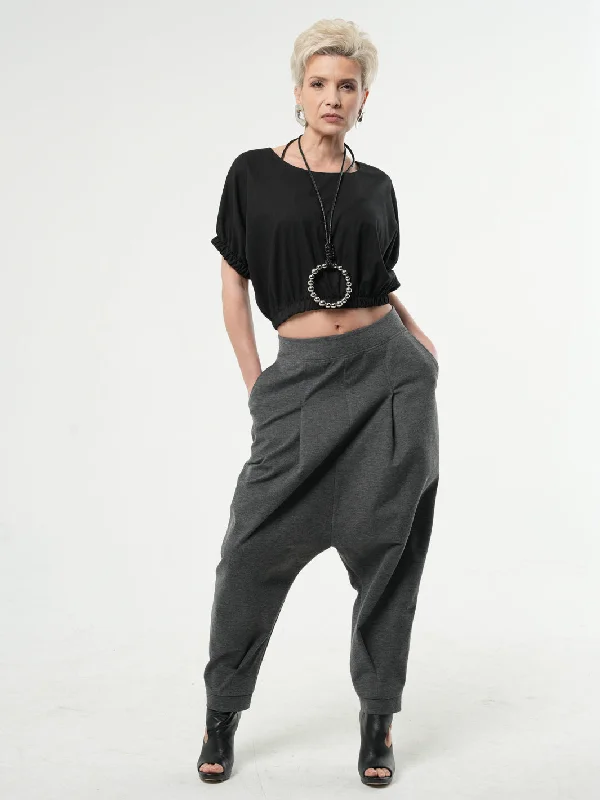 Women's Tight Trousers with Rhinestone Embellishments in Silver for a Sparkly LookCasual Drop-Crotch Gray Pants Women's Tight Trousers with Rhinestone Embellishments in Silver for a Sparkly LookCasual Drop-Crotch Gray Pants