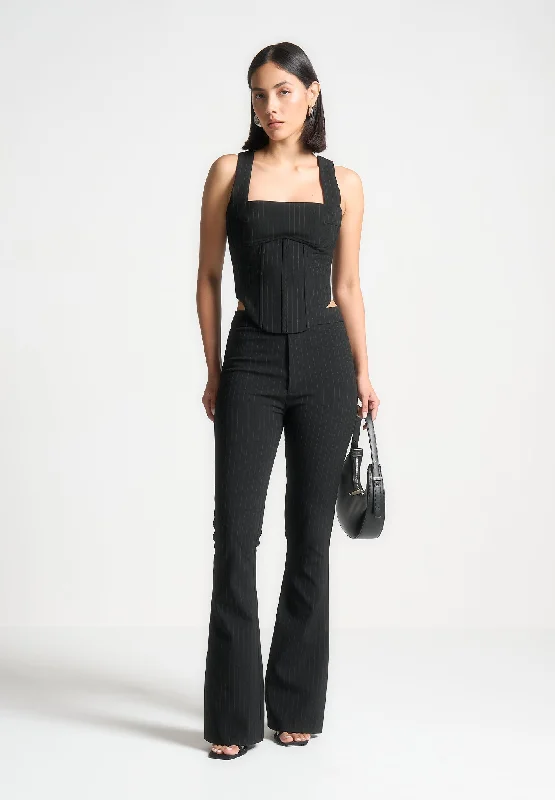 Women's Faux Leather Tight Trousers with Studded Details in Brown for an Edgy StylePinstripe Fit and Flare Leggings - Black Women's Faux Leather Tight Trousers with Studded Details in Brown for an Edgy StylePinstripe Fit and Flare Leggings - Black