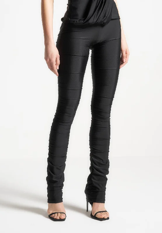 Women's Tight Trousers with Mesh Panels in Black for a Sexy and Modern AppearanceRuched Fit and Flare Leggings - Black Women's Tight Trousers with Mesh Panels in Black for a Sexy and Modern AppearanceRuched Fit and Flare Leggings - Black