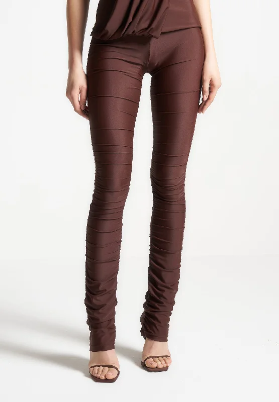 High - Waisted Women's Leather Tight Trousers in Black for a Rock - Chic LookRuched Fit and Flare Leggings - Brown High - Waisted Women's Leather Tight Trousers in Black for a Rock - Chic LookRuched Fit and Flare Leggings - Brown