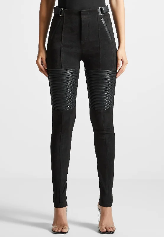 High - Waisted Women's Leather Tight Trousers in Black for a Rock - Chic LookLeather and Suede Ribbed Leggings - Black High - Waisted Women's Leather Tight Trousers in Black for a Rock - Chic LookLeather and Suede Ribbed Leggings - Black