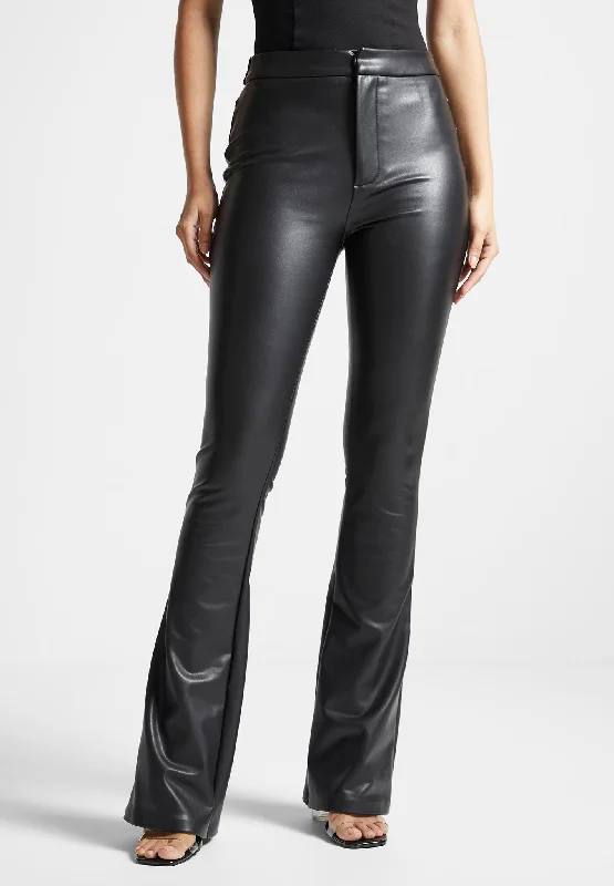 Plus Size Women's Plaid Tight Trousers in Multicolor for a Stylish and Classic LookLeather Mini Flared Leggings - Black