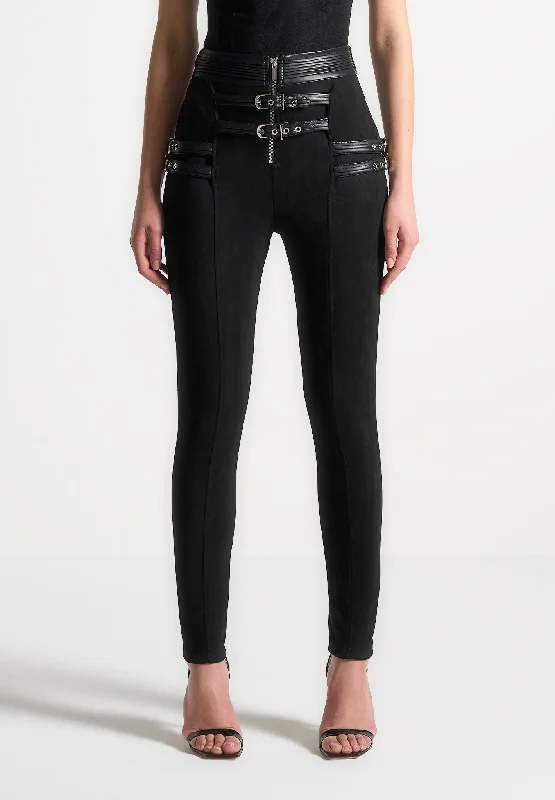 Plus Size Women's Sheer Tight Trousers in Nude for a Subtle and Stylish StatementSuede Buckle Detail Leggings - Black Plus Size Women's Sheer Tight Trousers in Nude for a Subtle and Stylish StatementSuede Buckle Detail Leggings - Black