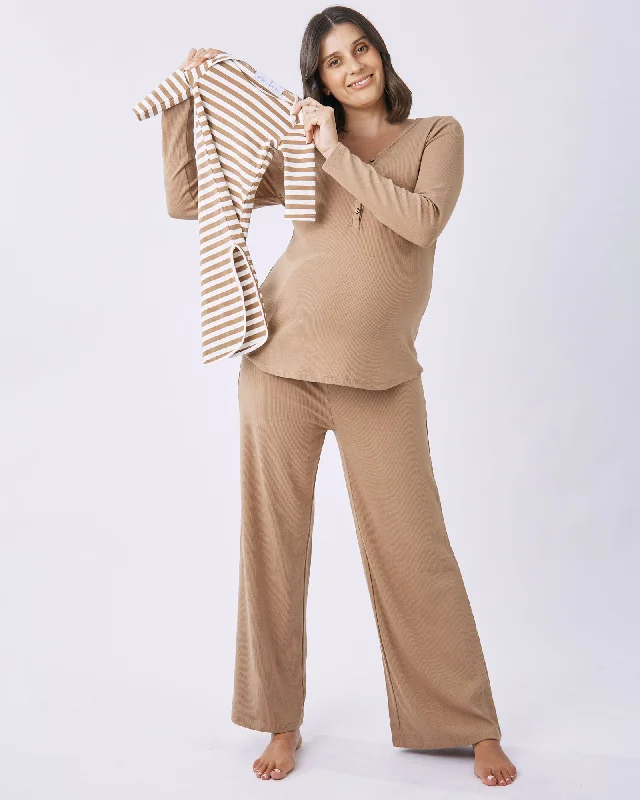 anti - bacteria women nursing bra3-Piece Isabelle Maternity Sleepwear PJ set-Taupe
