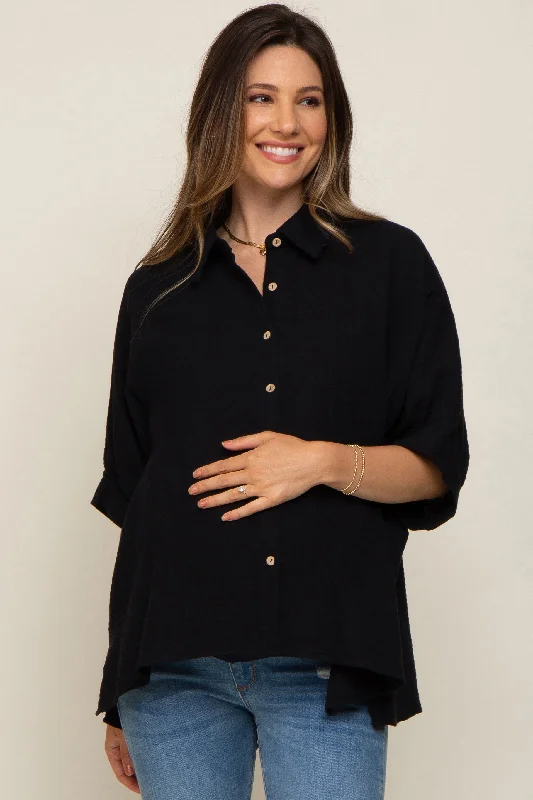 sleep - friendly women nursing braBlack Button Down Collared Maternity Top