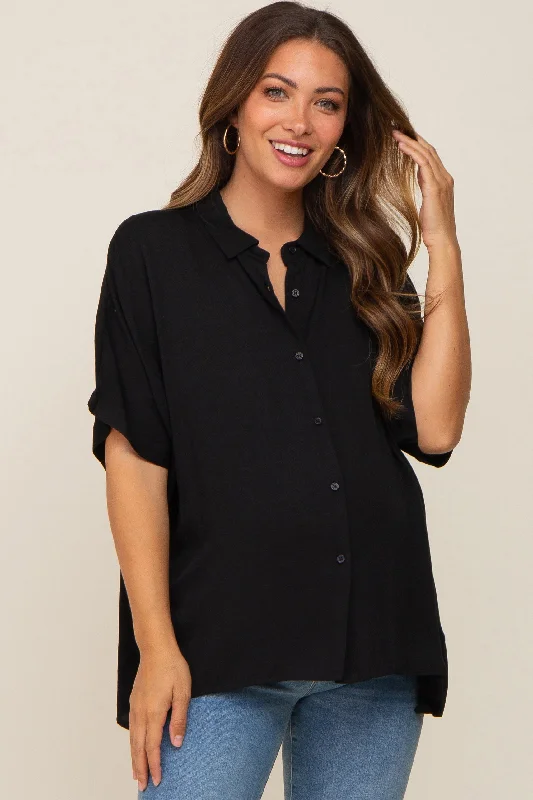 organic cotton women nursing braBlack Button Up Dolman Short Sleeve Maternity Top