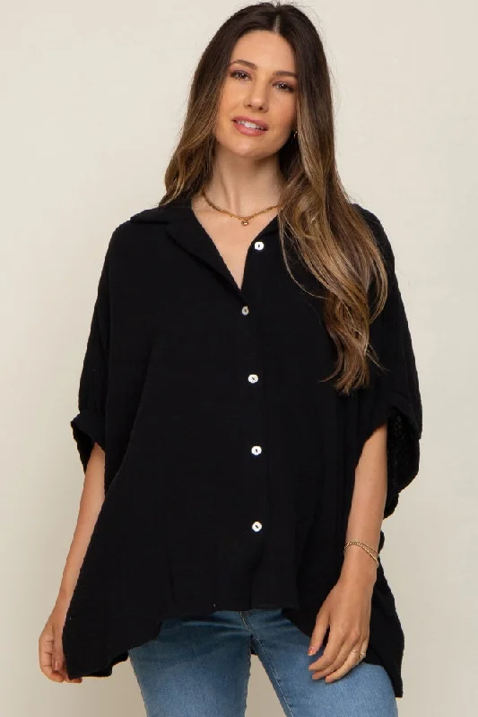 wireless breathable women nursing braBlack Gauze Double Layered Maternity Button Up Top wireless breathable women nursing braBlack Gauze Double Layered Maternity Button Up Top