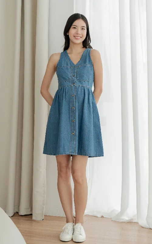 Blakely Denim Nursing Dress in Dark Denim