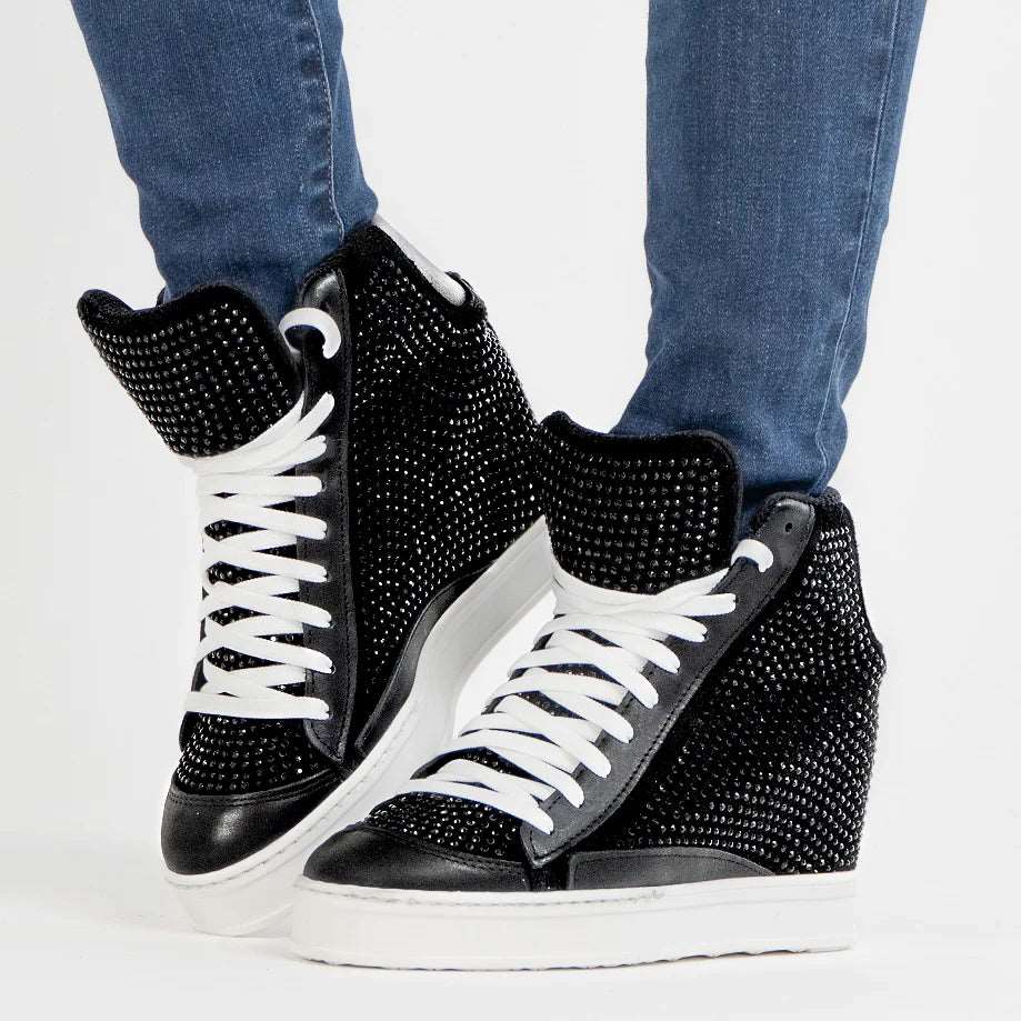 lace trimmed women bikini briefs for a feminine touchCynthia Richard Women's Fearless 3.0 High Top Wedge Sneakers - Black Crystal