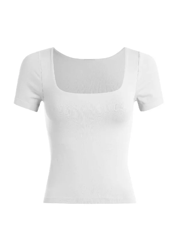 multi - way women bikini briefs for versatile stylingD.F. Women's Square Neck Short Sleeve Lined T-Shirt - White