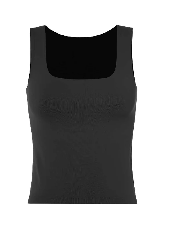 thong style women bikini briefs for minimal coverageD.F. Women's Invisible Lines Square Neck Tank Top - Black