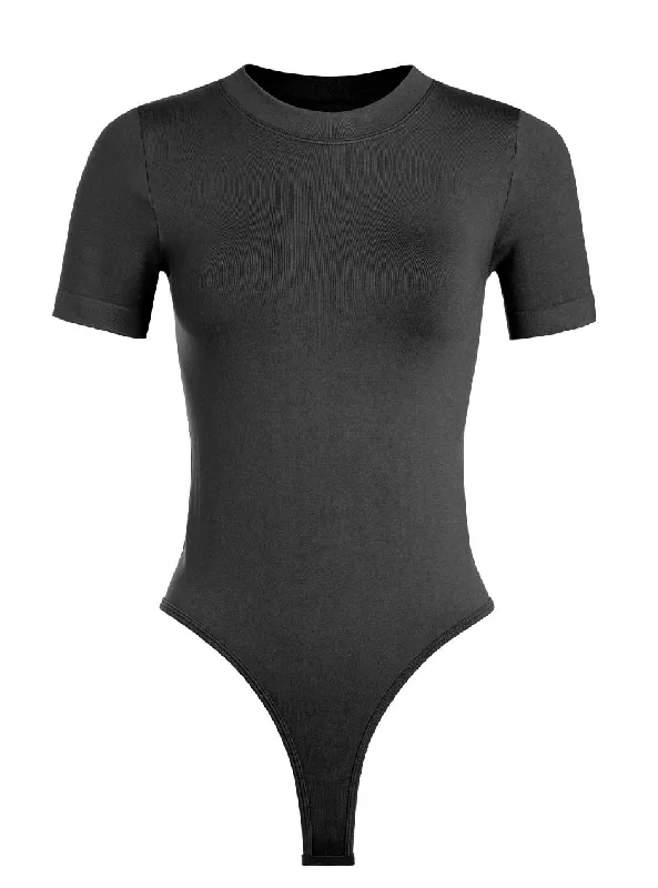 boyshort style women bikini briefs for more coverageD.F. Women's Short Sleeve Smooth Bodysuit - Black