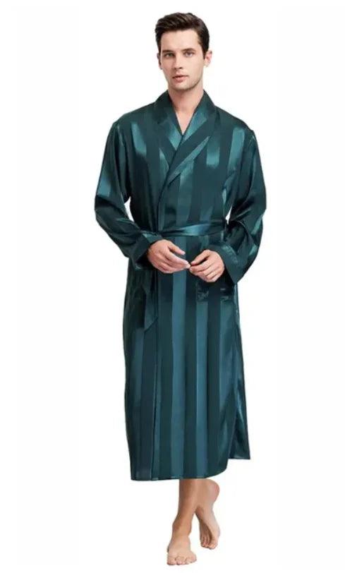 hand wash only women lingerie for delicate careGreen Striped Men Satin Bath Kimono