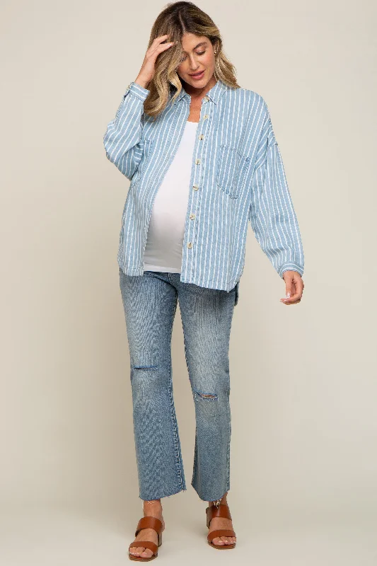 sleep - friendly women nursing braLight Blue Striped Front Pocket Button Up Maternity Top sleep - friendly women nursing braLight Blue Striped Front Pocket Button Up Maternity Top