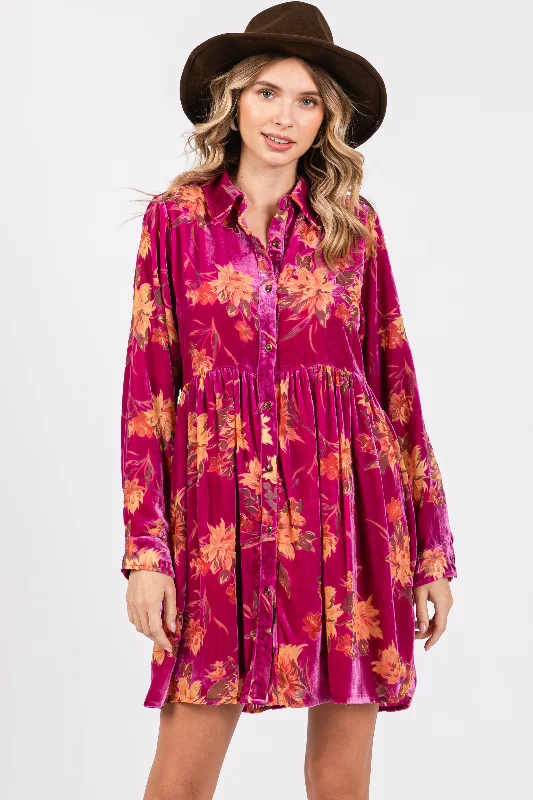sleep - friendly easy - access women nursing braMagenta Velvet Floral Burnout Button Front Long Sleeve Dress sleep - friendly easy - access women nursing braMagenta Velvet Floral Burnout Button Front Long Sleeve Dress