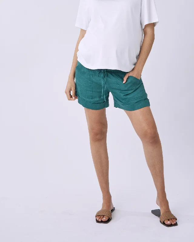 Maternity Linen Shorts In Vibrant Green