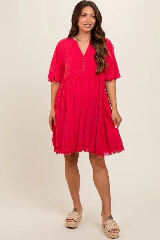 hands free convertible women nursing braRed Button Front Frayed Maternity Dress