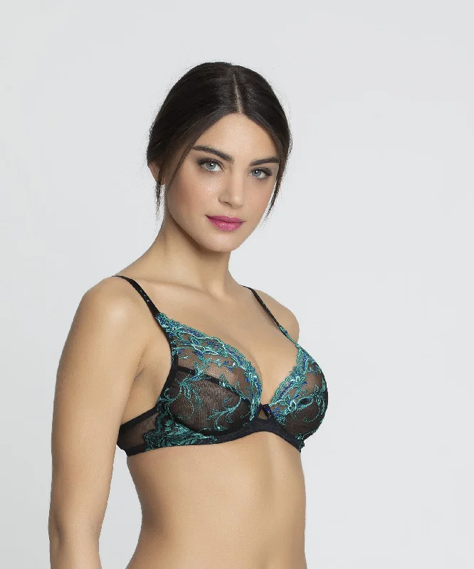 lace trimmed women lingerie for romanceSecrete Emeraude Glam Push-up Bra