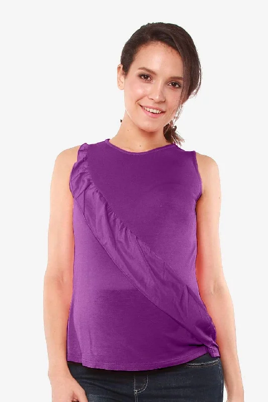 Sleeveless Caliana Frills Nursing Top Eggplant