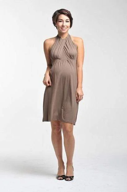 Winry Cross Halter Neck Nursing Dress Mocha