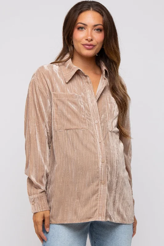 odor resistant women nursing braTaupe Button Up Velvet Maternity Top