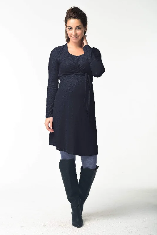 Virginia Tie Up Long Sleeve Bamboo Cotton Nursing Dress Black